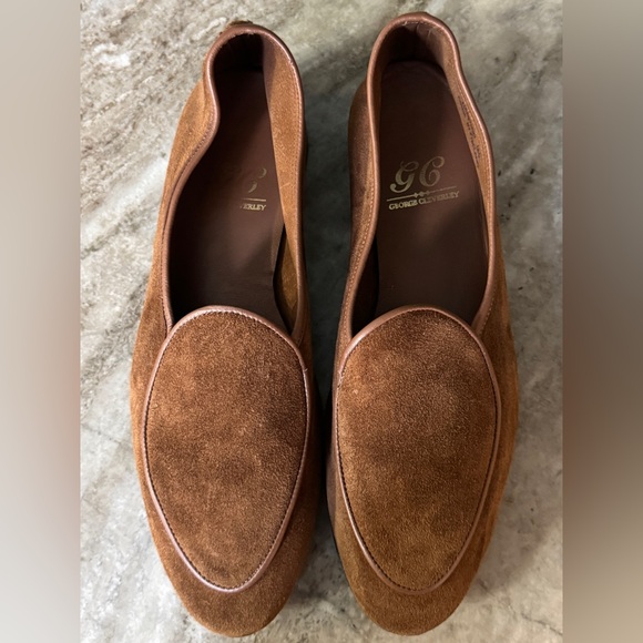 GEORGE CLEVERLEY HAMPTON SUEDE SLIPPER LOAFER 11.5 / 12.5 US TAN BROWN - Picture 1 of 10